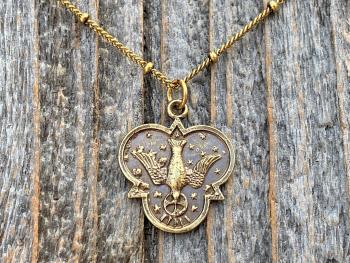 Antique Gold 7 Gifts of the Holy Spirit Medal Pendant Necklace, Antique Replica, Holy Spirit Dove Necklace, Holy Ghost Pendant, Holy Trinity