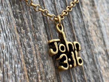 Antique Gold Plated John 3:16 Pendant Necklace, Antique Replica, John 3 16, For God so loved the World that He gave His One and Only Son