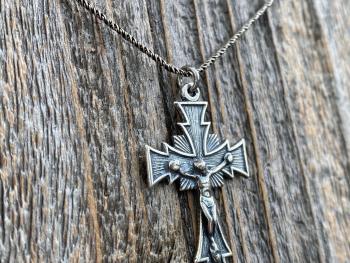 Sterling Silver Radiant Art Deco Crucifix, Antique Replica, Pendant Necklace, Large Sterling Silver Crucifix Pendant, Unisex Crucifix Cross