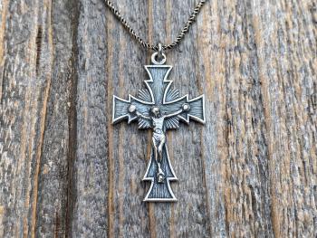 Sterling Silver Radiant Art Deco Crucifix, Antique Replica, Pendant Necklace, Large Sterling Silver Crucifix Pendant, Unisex Crucifix Cross