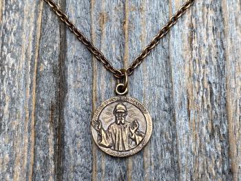 Bronze St Charbel Makhlouf Medal Pendant Necklace, Antique Replica, Rare Saint Sharbel Charm, Lebanese Saint, Miraculous Healing Intercessor