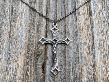 Sterling Silver Baroque Crucifix, Antique Replica, From Rome, From Holy See, Crucifix Pendant Necklace, Large Sterling Silver Crucifix Cross