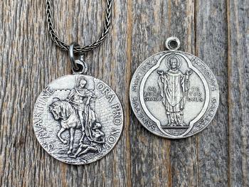 Sterling Silver Latin St Martin of Tours Medal Pendant Necklace, Antique Replica, Sanctus Martinus Turonensis Bishop of Tours, by Penin Lyon