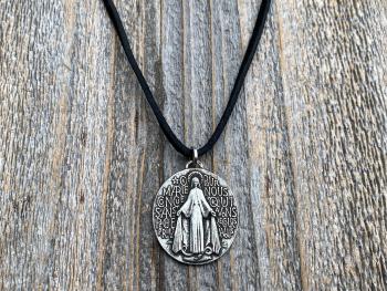 Antiqued Pewter Large French Miraculous Medal, Antique Replica, Pendant Necklace, By artists PCH & JB, Miraculous Medallion from France MM1