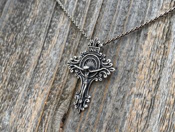 Sterling Silver Artisan Crucifix, Antique Replica, Crucifix Pendant Necklace, Large and Elegant Sterling Silver Crucifix, Bail on Backside