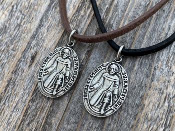 Antiqued Pewter St Peregrine Laziosi Medal Pendant Necklace, Antique Replica, Saint of Cancer, Saint Peregrinus Pellegrino, Pray for Me