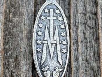 Sterling Silver Latin Miraculous Medal Pendant and Necklace, Antique Replica of French Miraculous Medallion, Elongated Oval Shaped Charm