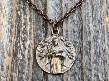 Fertility Saint Colette of Corbie Bronze Medal and Necklace, By French Artist Tricard, Antique Replica, Patron Saint of Fertility Pendant