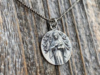 Fertility Saint Colette of Corbie Sterling Silver Medal and Necklace, By French Artist Tricard, Antique Replica, Patron Saint of Fertility