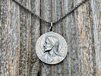 Sterling Silver Jesus Christ Medallion Pendant, French Antique Replica, Signed by Louis Tricard, Latin Christus Salvator - Christ the Savior