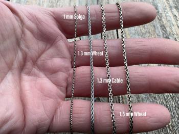 Oxidized Sterling Silver Chain Necklace, .925 Sterling Silver Chain Style & Thickness Options in Various Lengths, Wheat Spiga or Cable Style