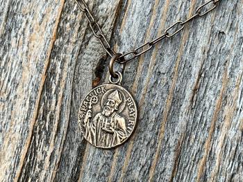 Small Bronze St Patrick Medallion and Necklace, Antique Replica of Rare Medal signed by Penin, Irish Catholic Gift, Patron Saint of Ireland