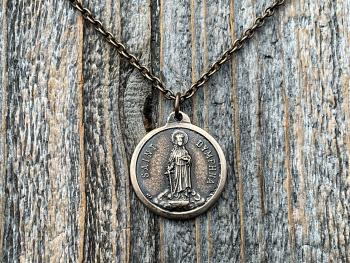 Bronze St. Dymphna Medal, Saint Dymphna Pendant, St Dymphna Necklace, Antique Replica, Patron Saint of Anxiety, Saint of Mental Illness