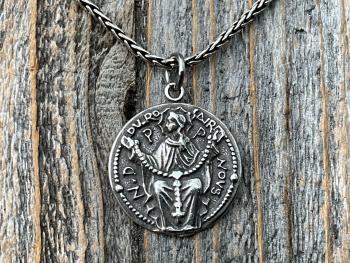 Sterling Silver Our Lady of the Rosary French Antique Replica Medal Necklace, Rare Marian Charm from France, Notre Dame du Rosaire Medallion