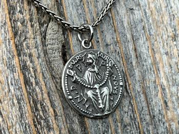 Sterling Silver Our Lady of the Rosary French Antique Replica Medal Necklace, Rare Marian Charm from France, Notre Dame du Rosaire Medallion