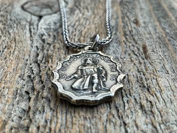 St. Peregrine Pray for Us Sterling Silver Antique Replica Medal Necklace - Patron Saint of Cancer - Saint Peregrinus Laziosi, St Pellegrino