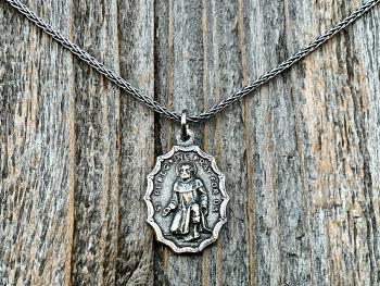 St. Peregrine Pray for Us Sterling Silver Antique Replica Medal Necklace - Patron Saint of Cancer - Saint Peregrinus Laziosi, St Pellegrino