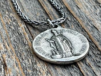 Sterling Silver St Nicolas French Medallion Necklace, Antique Replica Saint Nicholas Medal, Patron Saint of Children, France, Penin and Karo