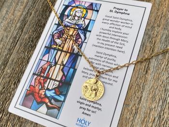 Gold St. Dymphna Medal, Antique Replica Saint Dymphna Pendant Necklace, Patron Saint of Anxiety, Saint of Mental Illness, Saint of Dementia