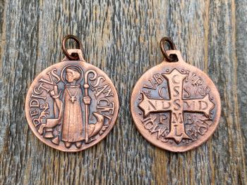 Large Copper French St Benedict Medallion, Antique Replica of Artist JB Balme Medal, Big Holy Father Saint Benedicti Pendant from France