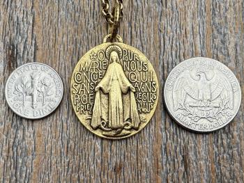 Antiqued Gold (non-maintenance) Large French Miraculous Medal with Fancy Ring, Antique Replica Signed by PCH & JB, Medallion from France MM1