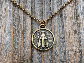 Antiqued Gold Round Miraculous Medal Pendant, Antique Replica of Rare JB & PCH Signed Circle Medallion, Artists Balme and Chambault Necklace