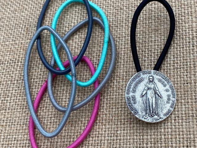 Miraculous Medal Pony Tail Button, Sterling Silver, Band Holder Elastics Marian Hair Accessory Blessed Virgin Mary Antique Replica, Portugal