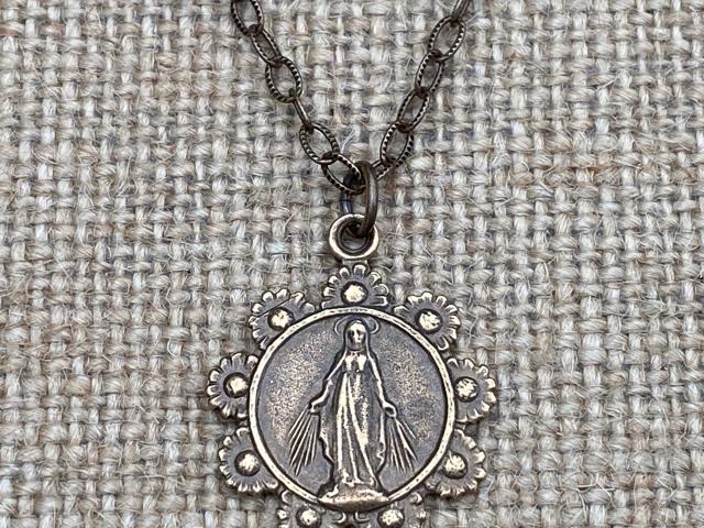 Bronze, Our Lady of the Rosary, Medal Pendant Necklace, Antique Replica, Notre-Dame-Du-Cap Quebec, Our Lady of the Cape Shrine, Immaculata
