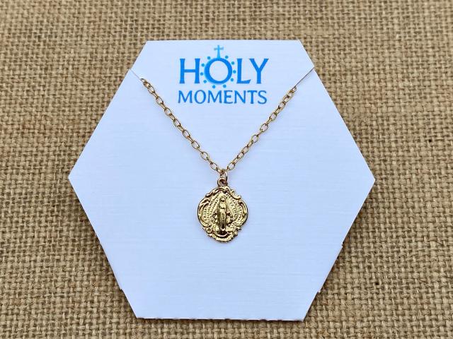 Gold Small Miraculous Medal, Antique Replica, Pendant Necklace, Blessed Virgin Mary, Our Lady of Lourdes, Petite Miraculous Pendant, MM3