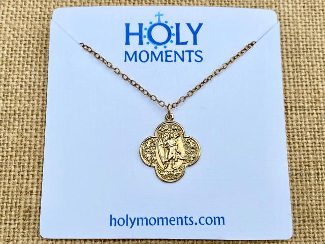 Gold St. Raphael the Archangel (Angel of Healing) Antique Replica Medal Pendant Necklace Prayer Backside Gold Bronze Patron Saint Sick Ill