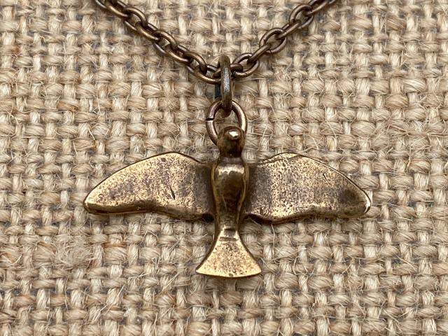 Bronze Holy Spirit Flying Dove Pendant on Necklace, Antique Replica, Cable Chain, Holy Spirit Medal, Holy Spirit Dove Necklace, Confirmation