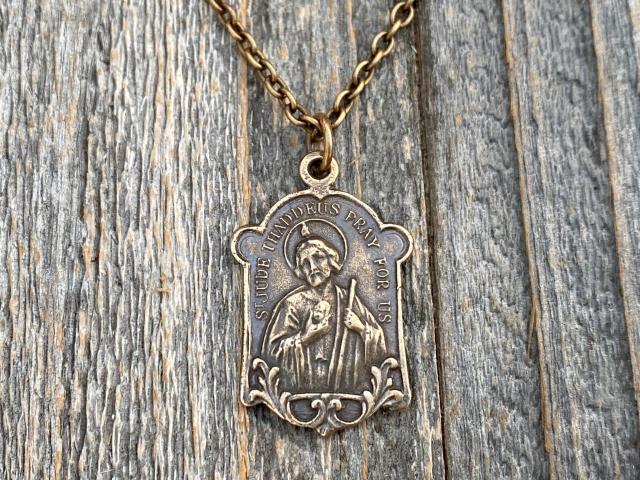 Bronze St Jude Thaddeus Medal Pendant Necklace, Antique Replica, Patron Saint of Desperate Causes, Patron Saint of Hope, Apostle of Jesus