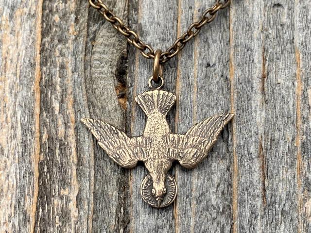 Bronze Holy Spirit Dove Pendant Necklace, French Antique Replica, Descending Dove Pendant, Descending Holy Spirit, Holy Spirit Necklace