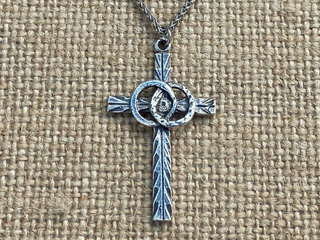 Sterling Silver Marriage Cross Wedding Rings Antique Replica Necklace Marriage Wedding Gift Christian Bride Groom Husband Wife Unisex Chain