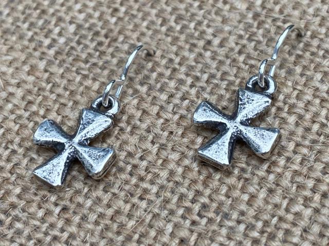 Sterling Silver Small Cross Earrings, Dangling Crosses on French Hooks, African Antique Replicas, Petite Cross Earrings, Confirmation Gift