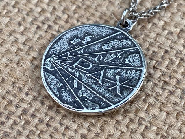 Sterling Silver Our Lady of Fatima Medal Pendant Necklace, Antique Replica, Pray the Rosary for World Peace, PAX, Blessed Virgin Mary