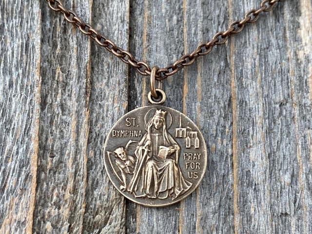 Bronze St. Dymphna Medal, Saint Dymphna Pendant, St Dymphna Necklace, Antique Replica, Patron Saint of Anxiety, Saint of Mental Illness