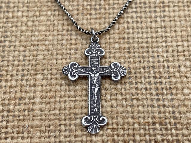 Sterling Silver Petite Crucifix Pendant Necklace, Antique Replica, .925 Sterling Silver Small Crucifix Pendant, Jesus on Cross Medal, Corpus