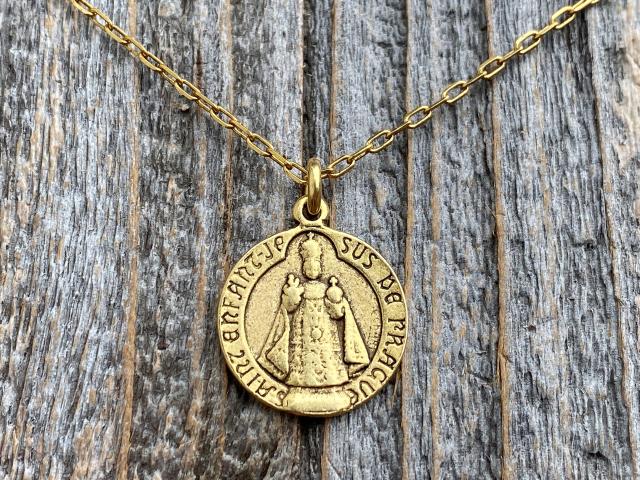 Antique Gold Plated The Infant Jesus of Prague Medal Pendant Necklace, Antique Replica, Signed C Charl, Saint Enfant Jesus De Prague, French