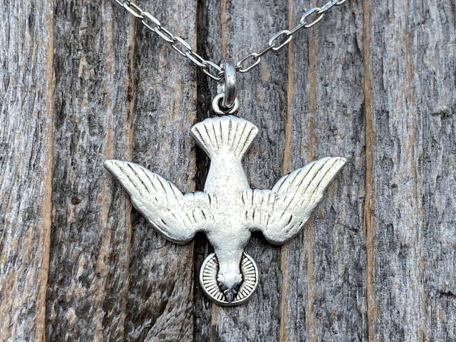 925 Sterling Silver Descending Holy Spirit Dove Pendant Necklace (16